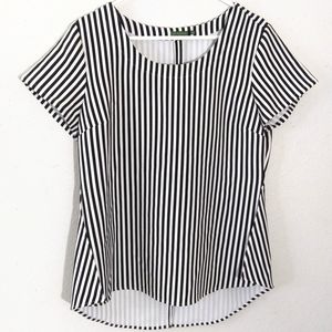 {tl} the letter asymmetrical hi-low striped blouse